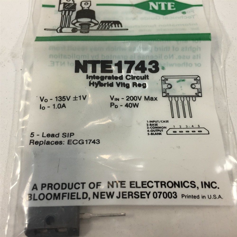 (1) NTE NTE1743 Integrated Circuit TV Fixed Voltage Regulator