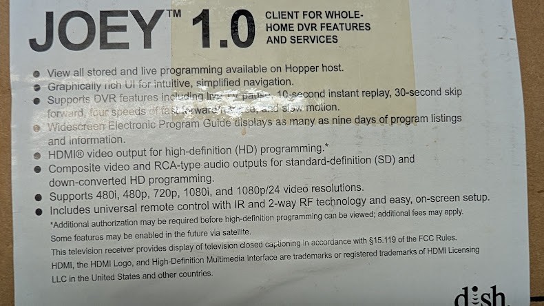 Dish Network Joey 1.0 Reciever