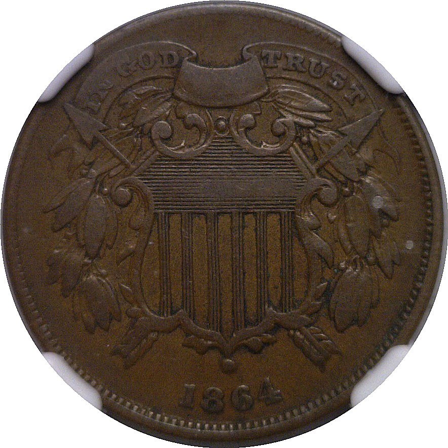 1864 Small Motto Two Cent Piece NGC VF-20
