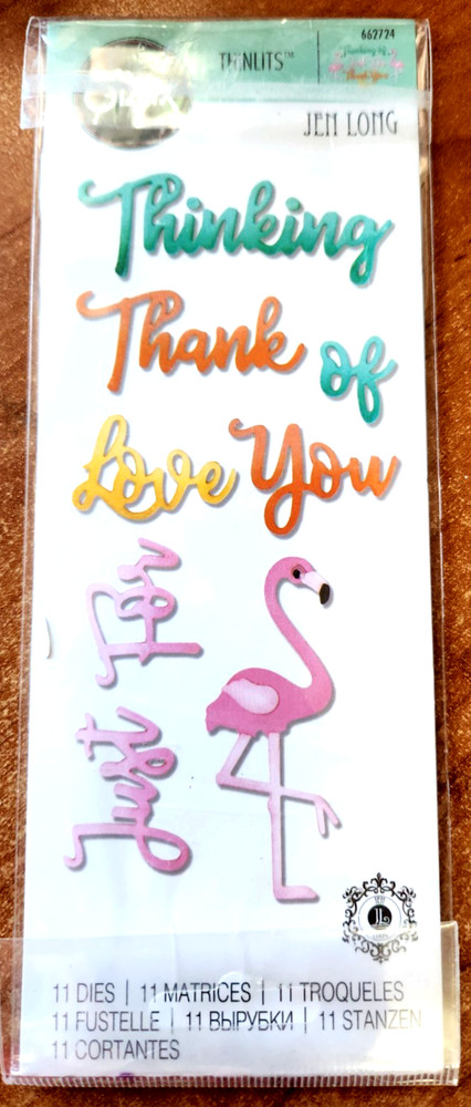 NEW Sizzix THINLITS DIES Jen Long PHRASES - THANK YOU & FLAMINGO Thinking Love