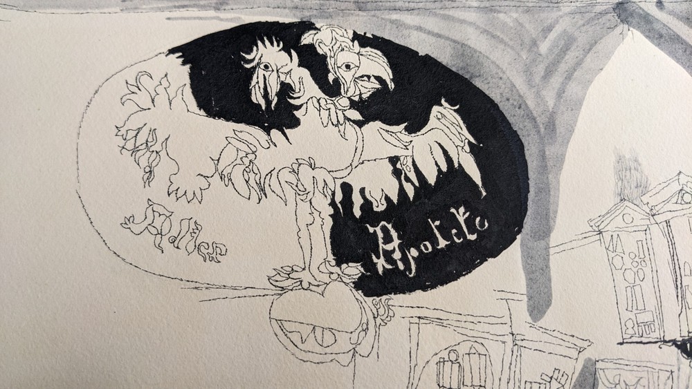 Fritz Kreidt, abstract room composition, drawing, unsigned