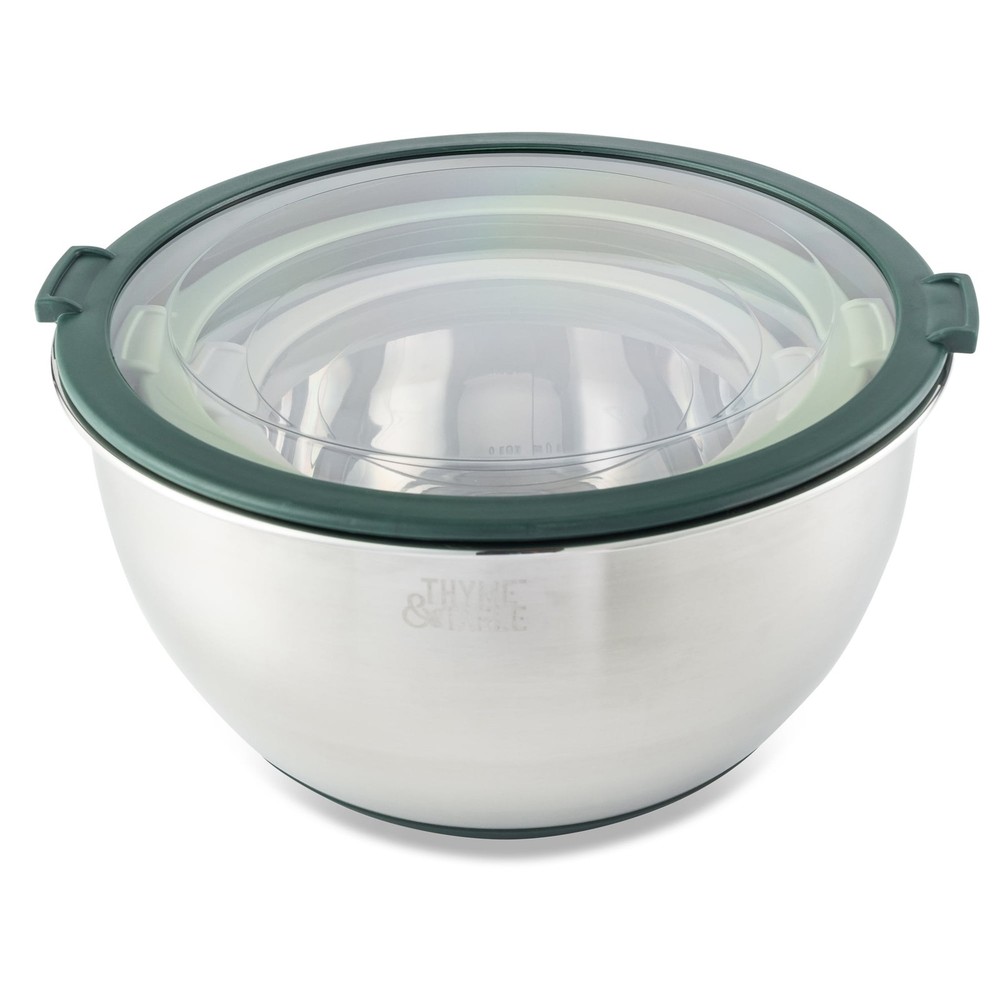 Thyme & Table Mixing Bowl Set - 6pc Nesting, Blue, Lids