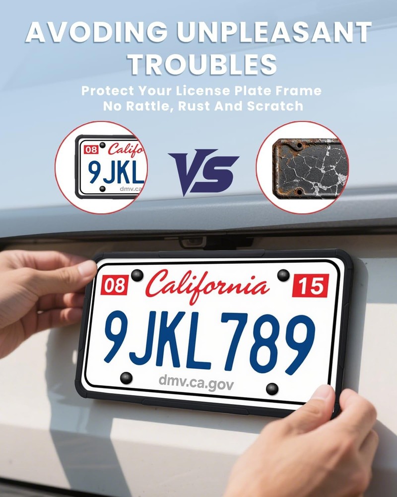 2 Pack Silicone License Plate Frames Black, Car Frame Holder, Black