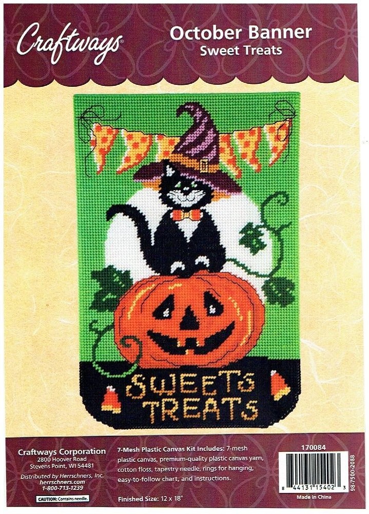 OCTOBER BANNER WALL HANGING 7ct  plastic canvas PATTERN  (#TF0413)