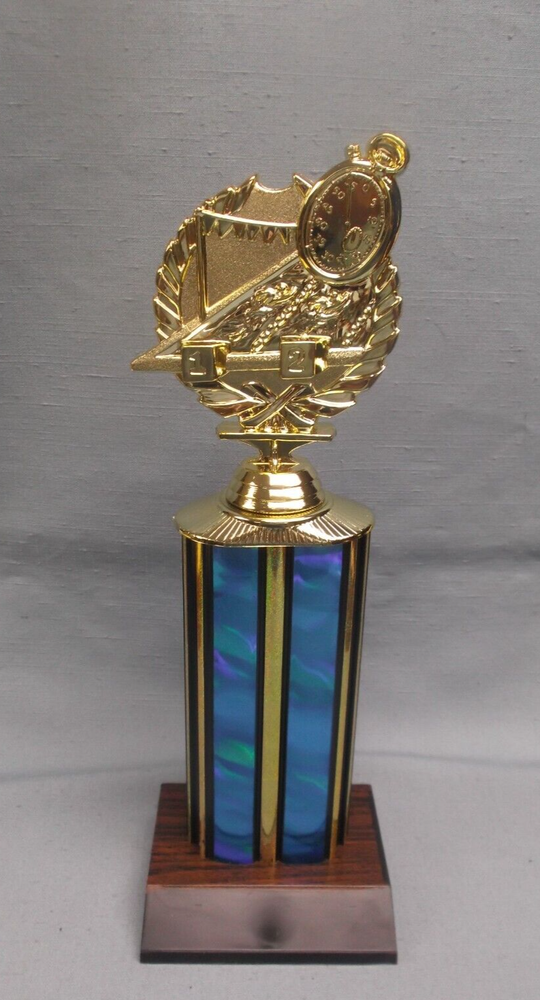SWIMMING theme trophy blue column weighted base