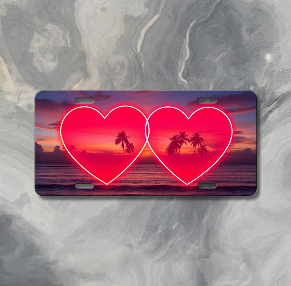 Custom Double Hearts Artwork Add Text License Plate Customizable Front Plate