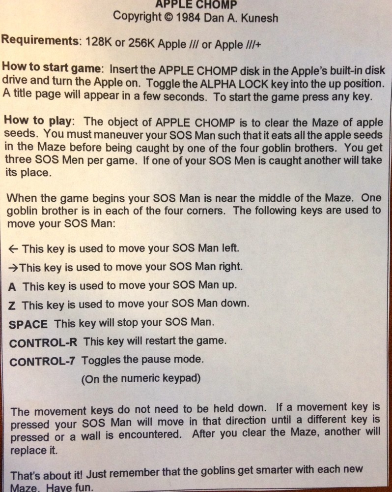 Apple III Home Computers / Apple Chomp Game