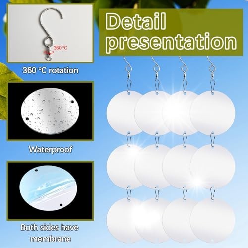 48 PCS Reflective Bird Scare Discs Set - Pigeon Deterrent, Window Strike Prevent