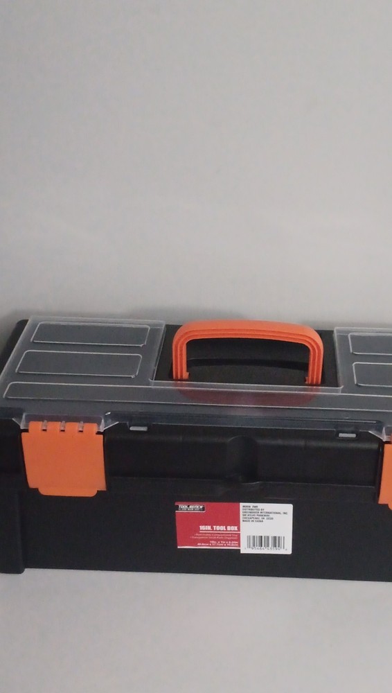 Tool Bench 16IN. Plastic Tool Box Black/Orange Handle Interior Organizer Tray