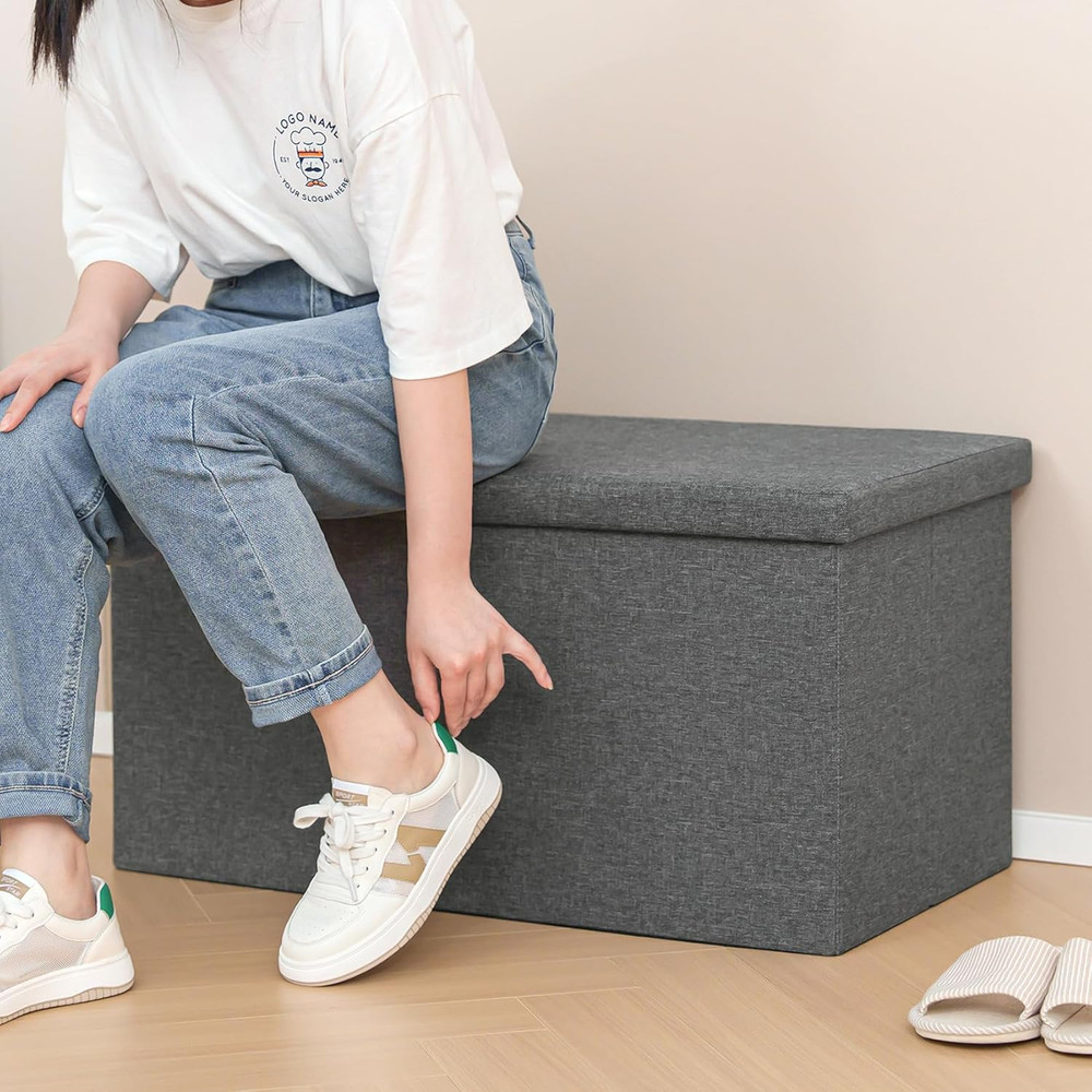 Versatile Folding Storage Ottoman Bench, 30" Grey Cube, 550 lb Capacity
