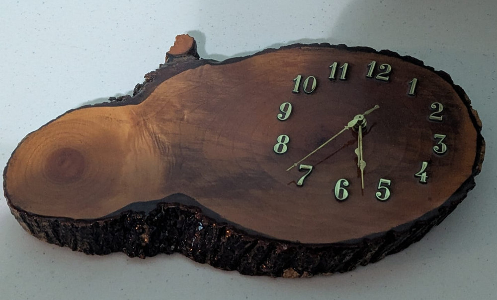 Handmade Live Edged Wood Clock Tested Working Vintage