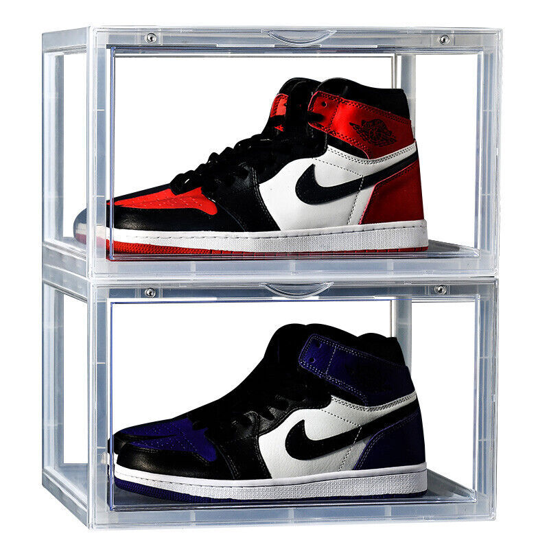 Magnetic Shoe Storage Box Drop Side/Front Sneaker Case Stackable Container XL