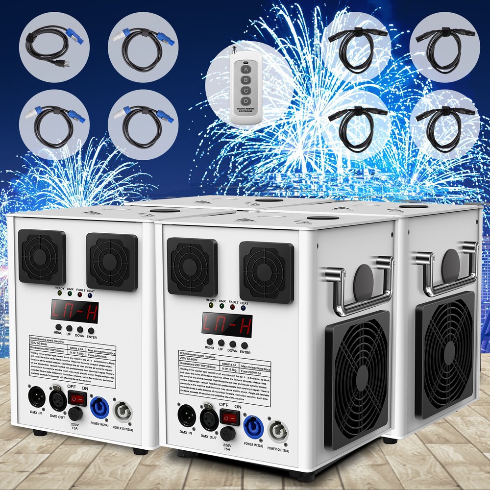 4X 700W Large Cold Spark Firework Machine w/ Flight Case Sets DMX Stage DJ Event