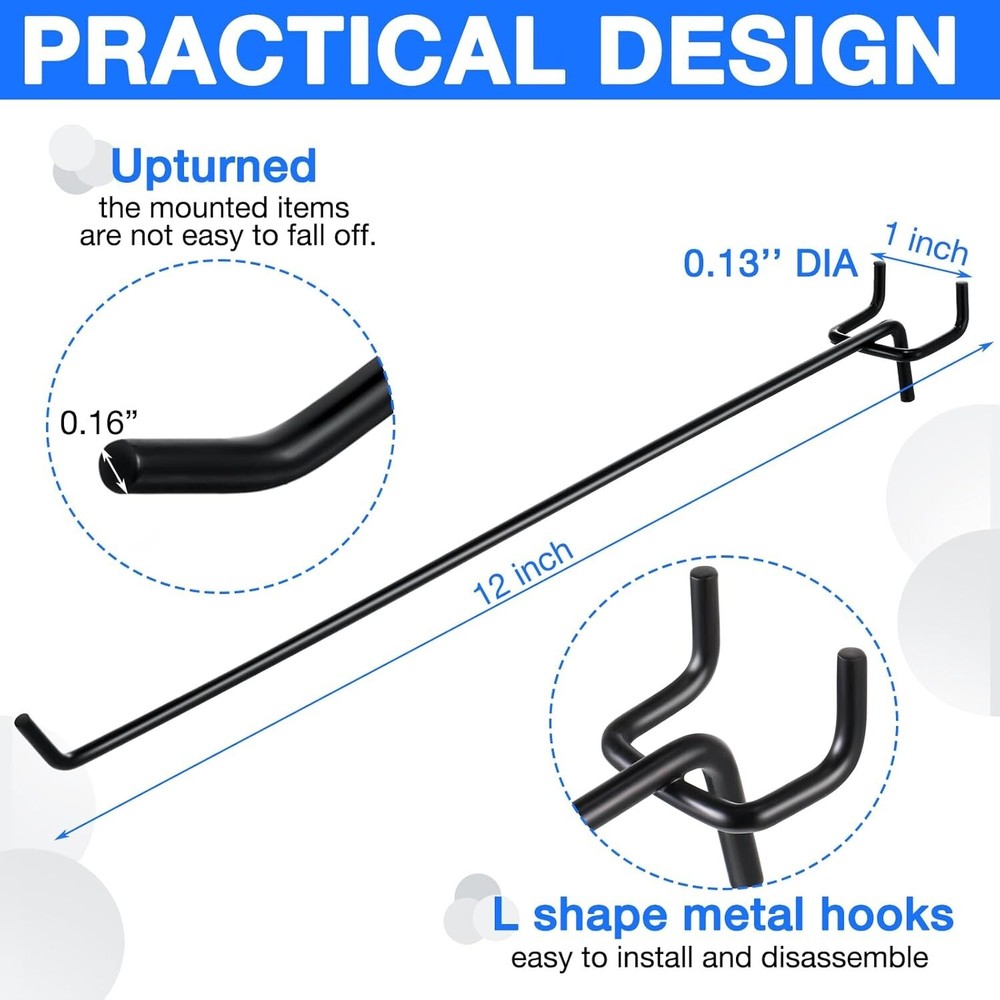 Durable 100 Pcs Pegboard Hooks, 12 Inch Long for Efficient Wall Organization