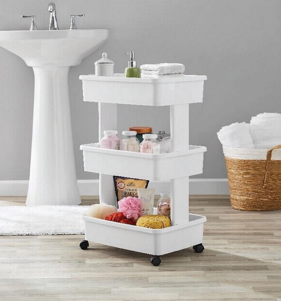 NEW 3-Tier Plastic Multi-Purpose Rolling Laundry Cart, Arctic White, Case Pack 1