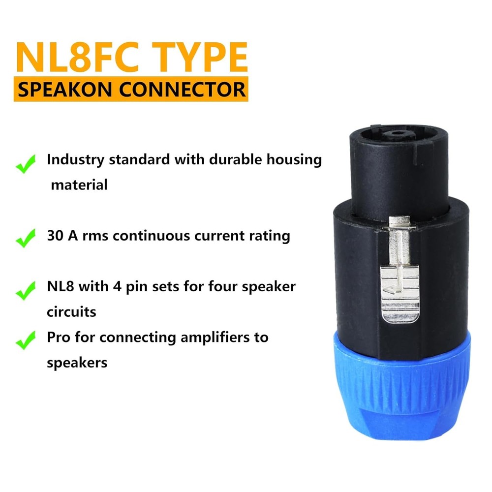 4Pack NL8FC 8 Pole Locking High-Load Speakon Connector Replacement for Neutrik