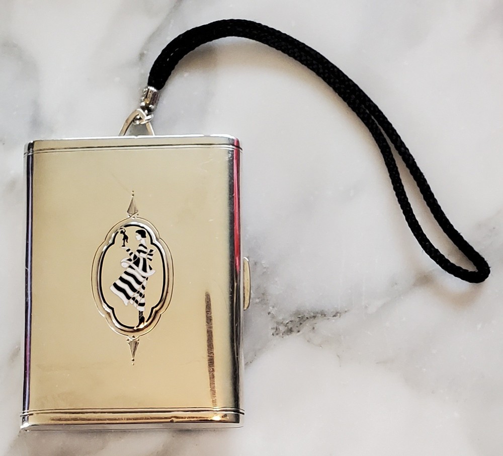 Unger Bros Sterling Silver Art Deco Enamel Flapper Cigarette Case Engine Turned
