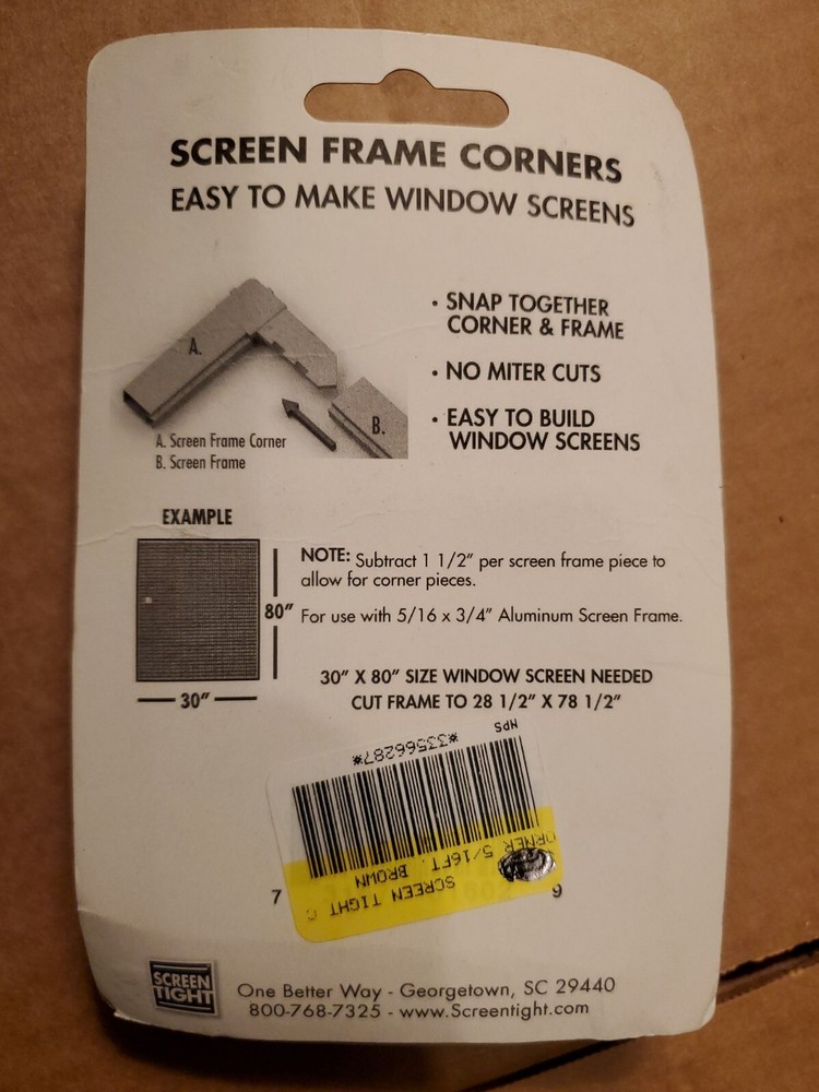 Screen Tight 5/16 “Plastic Brown Screen Frame Corners Snaps Together ( 2 Pack )