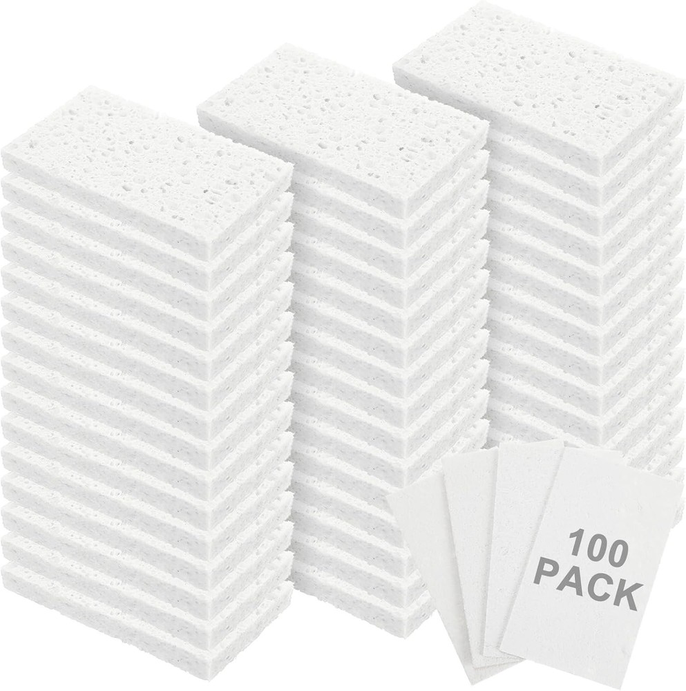 Durable Wood Pulp Sponges, 100 Pieces, White
