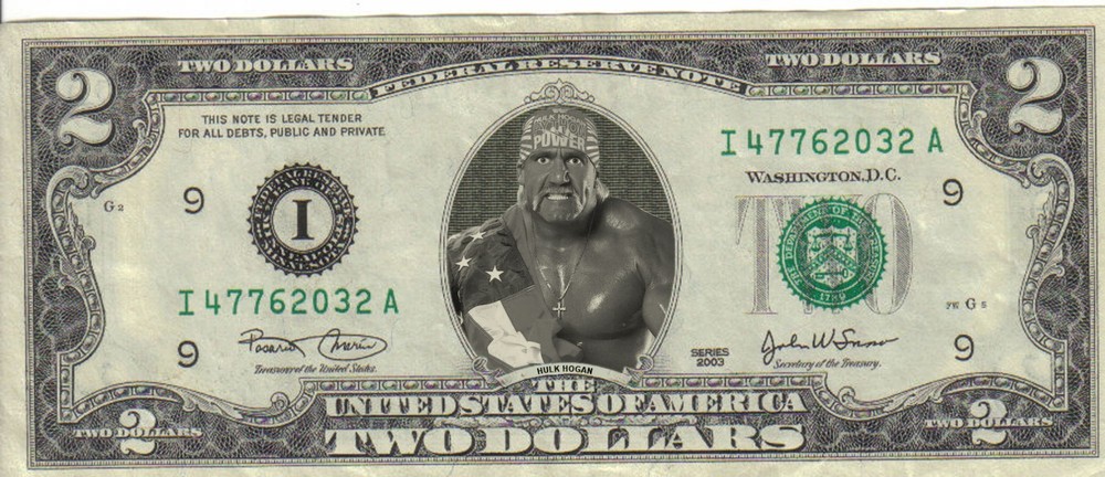 WWF Hulk Hogan  $2 Dollar bill Mint real