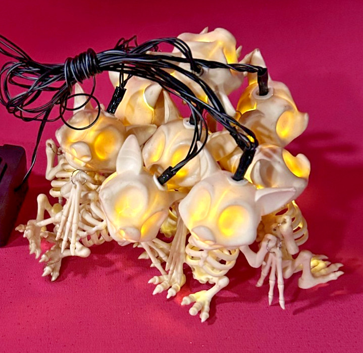 Halloween Bat Skeleton Light String with Timer 8 Squatty Bats Dangle Wings