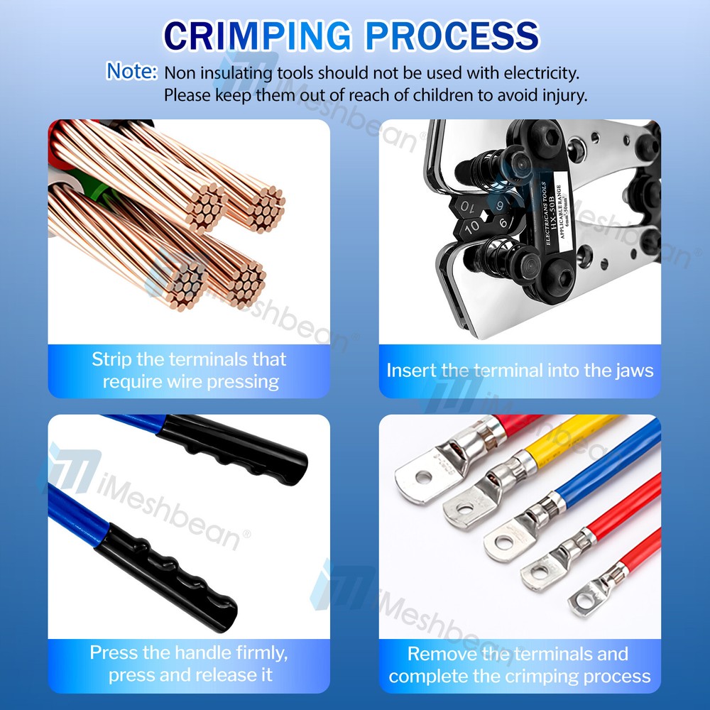 Wire Terminal Crimper & Cable Cutter Battery Cable Lug Crimping Tool for 6-50mm²