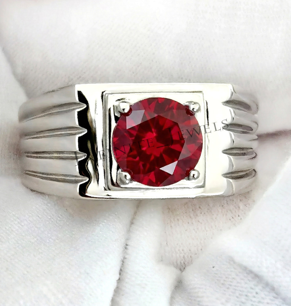 Solid 925 Sterling Silver Ruby Gemstone Ring Men's Beautiful Solitaire Ring
