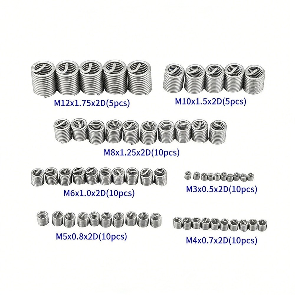 304 SS Wire Thread Insert Kit 60pcs for Metric Thread Restoration For M3 M5