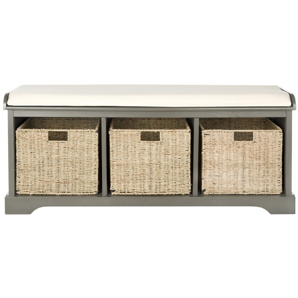 SAFAVIEH Lonan Wicker Storage Bench | Grey |