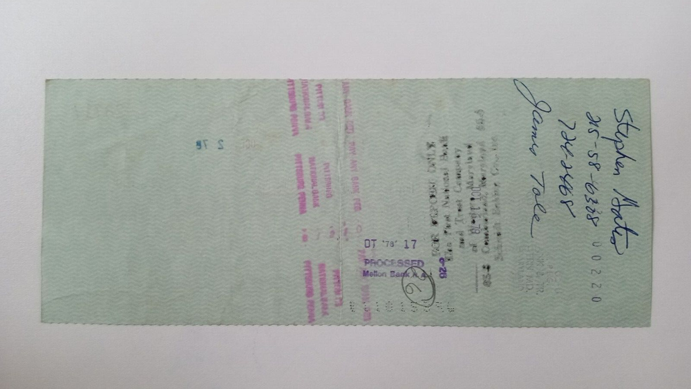 Stephen Gates: 1978 Pittsburgh Pirates Expense Check