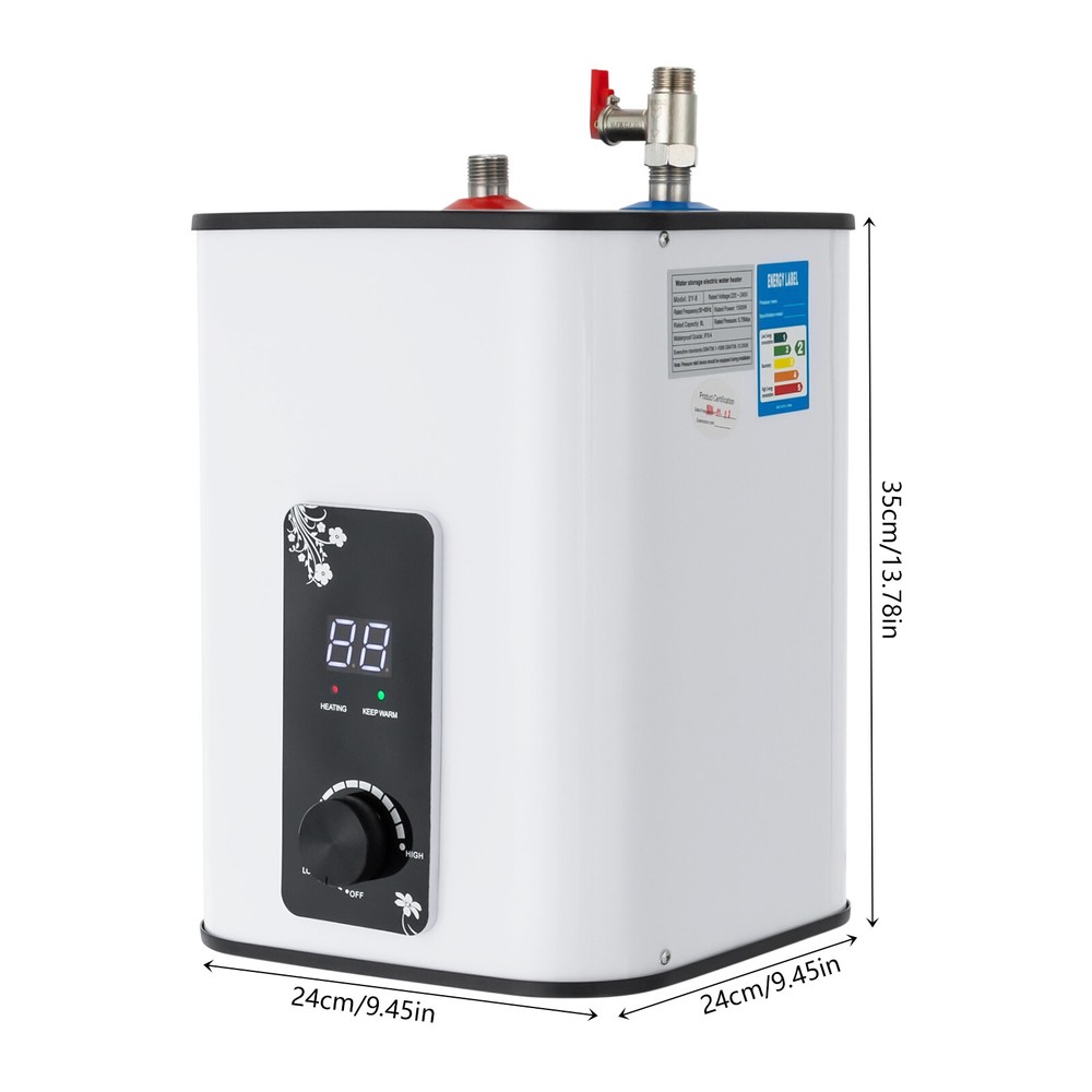 1500W 8L Electric Mini Tank Water Heater Rectangle Instant Hot Water Heater