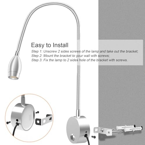 Wall Mounted LED Reading Light with 360° 15" Bedside reading light Silver 1pack