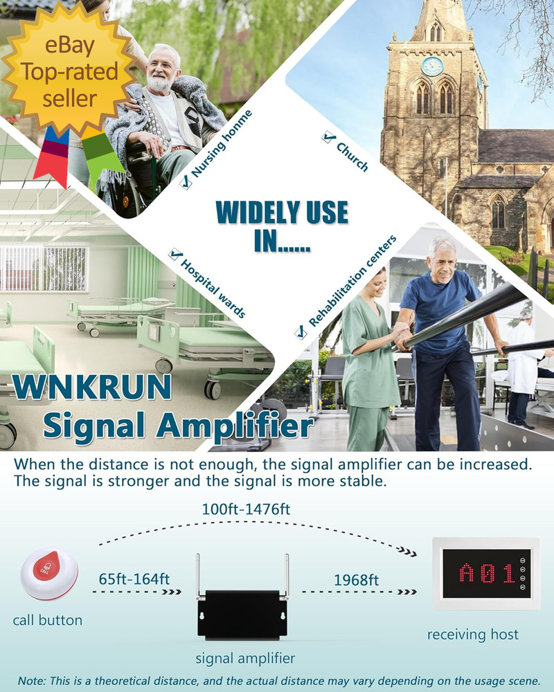Caregiver Pager System Nurse Calling System 1200+Ft Wireless Calling System with