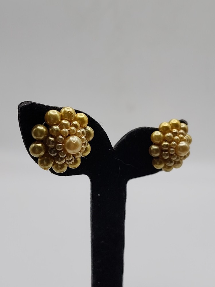 Vintage Screw-back Earrings .75" Bead Cluster Yellow Unsigned 1950-1960
