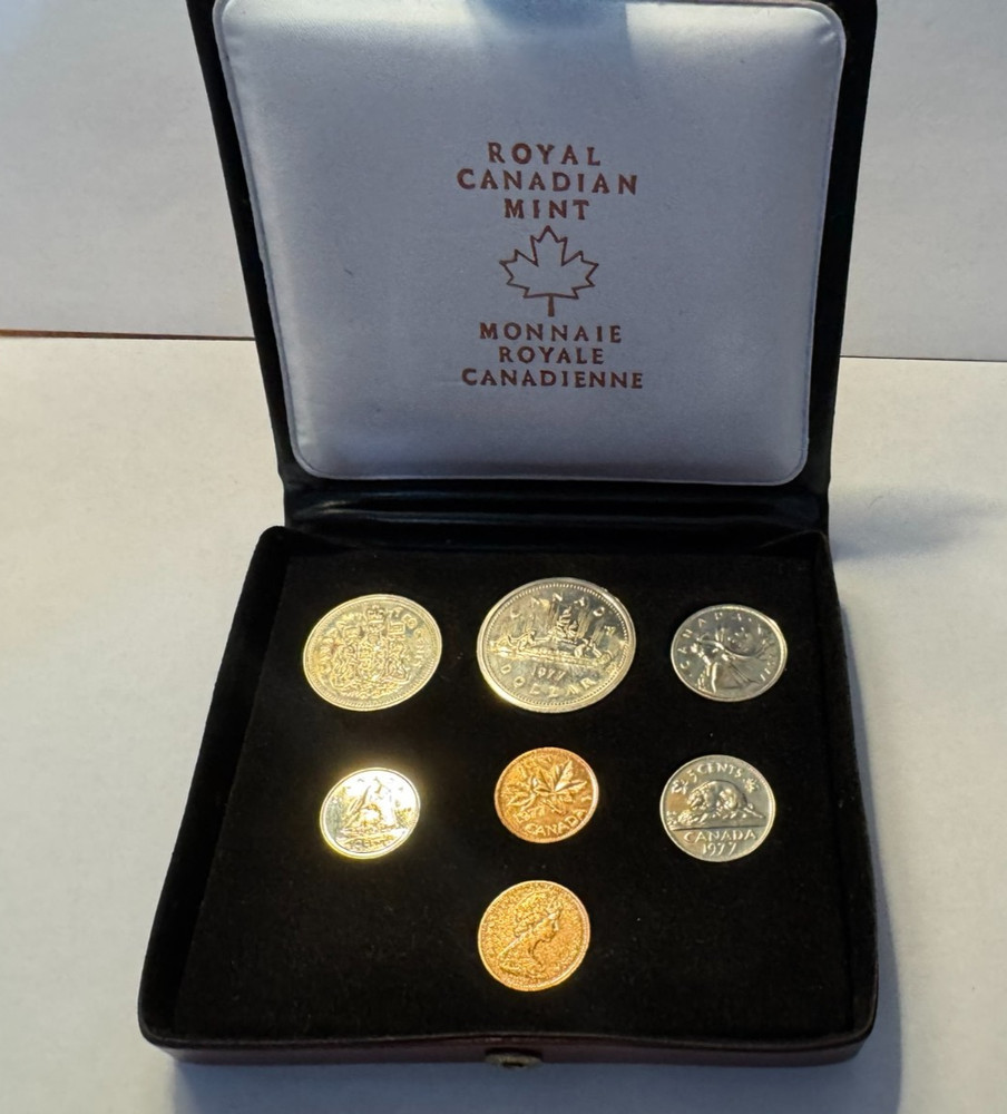 1977 Canada Specimen Double Cent 7 Coin Set Featuring Voyageur $1