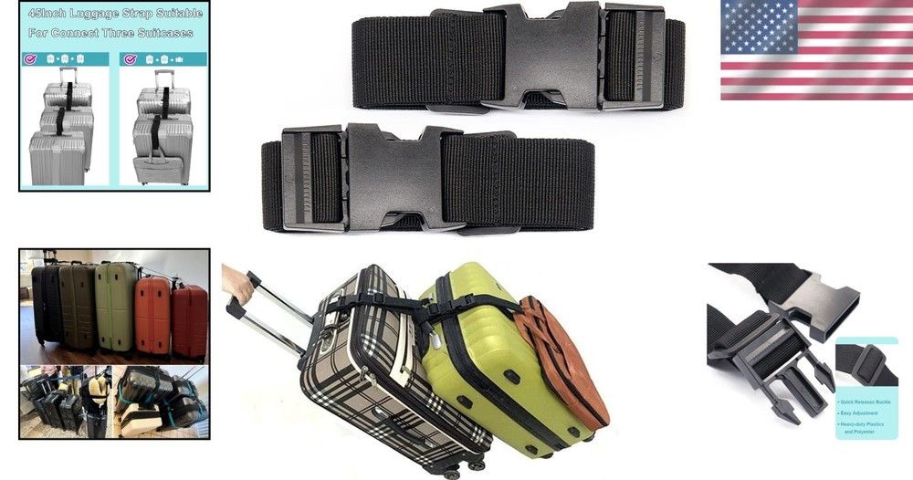 Lightweight Adjustable Black Luggage Straps - Quick Release & 250 lbs Capacity