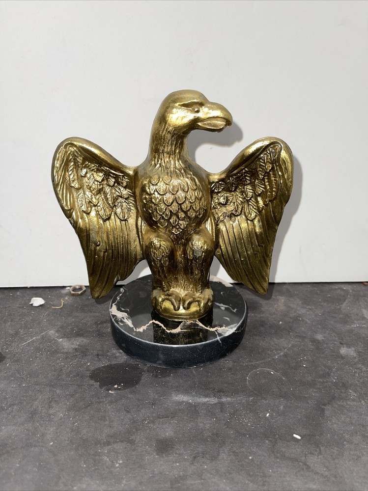 Large Vintage Brass Plated American Eagle On Marble Base