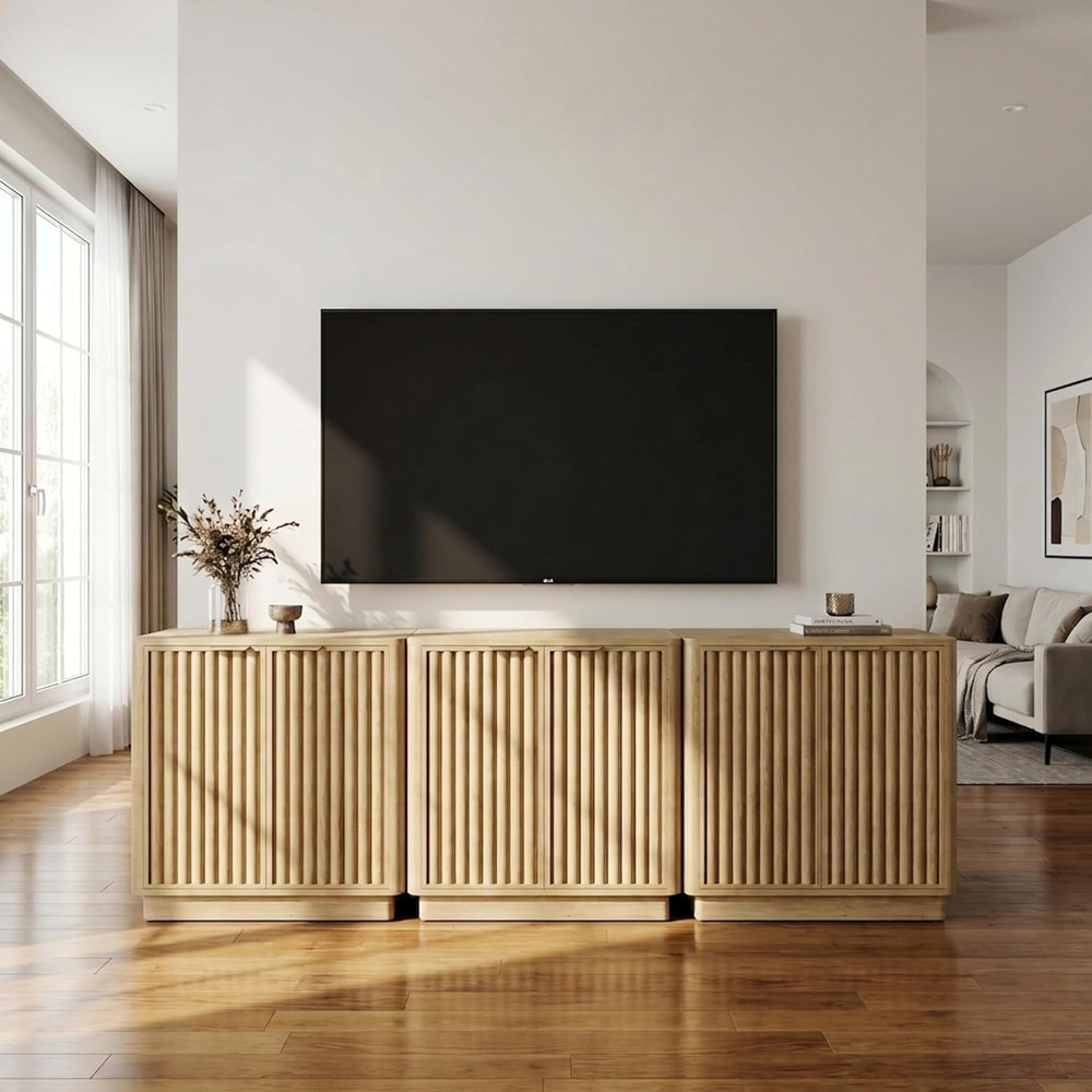 Sideboard Buffet with Storage,Fluted Buffet Cabinet with Adjustable Shelves,2 Do