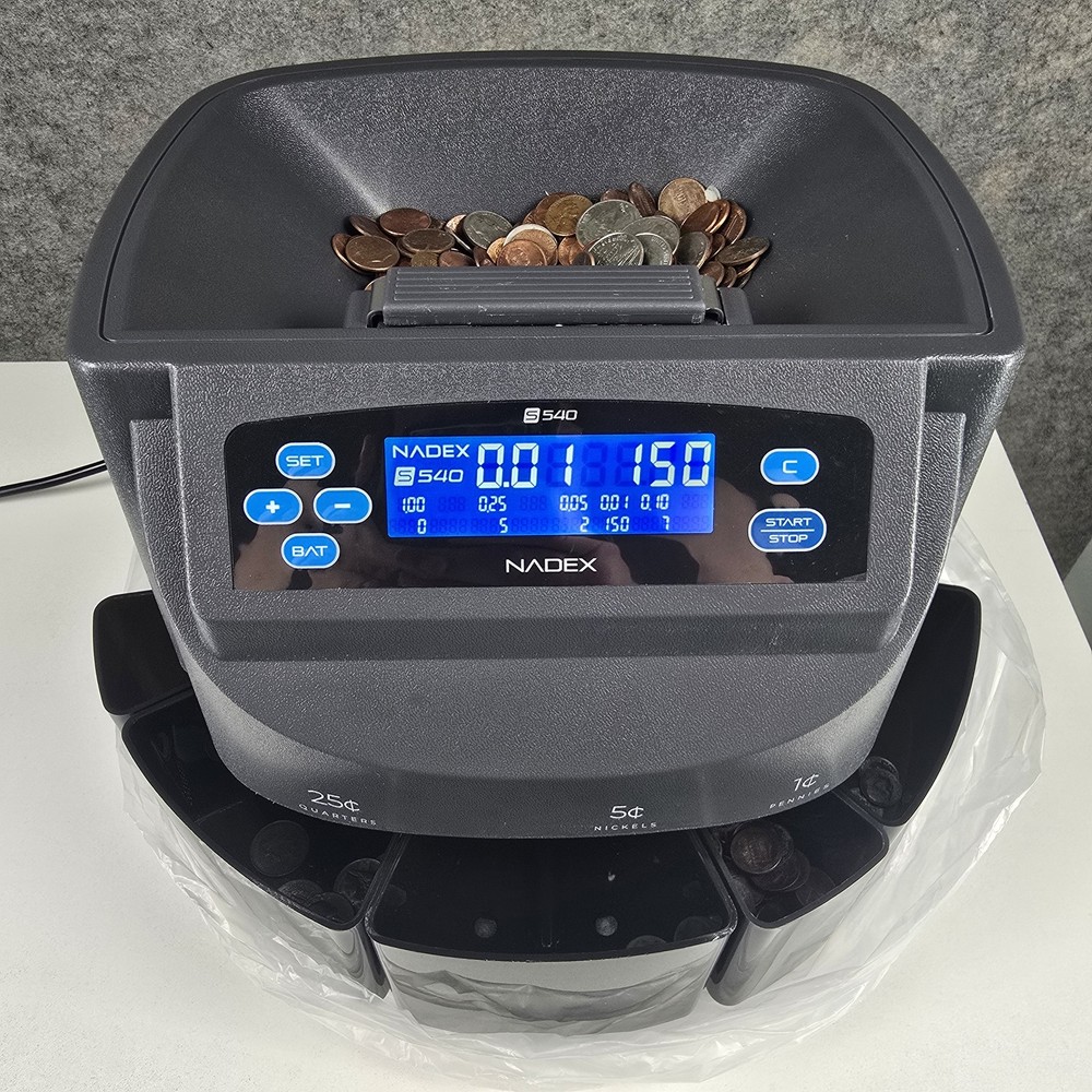NADEX S540 2-in-1 Coin Sorting Machine Counter Wrapper w/ Hoppers & Box