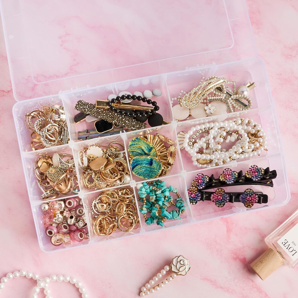 15 Grids Large Plastic Organizer Box with Adjustable Dividers, Clear Craft box