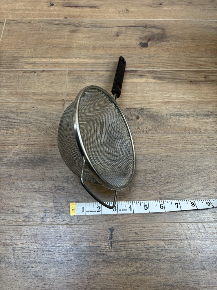 Vintage Mesh Strainer Sifter Stainless Steel Plastic Handle Rustic Kitchen