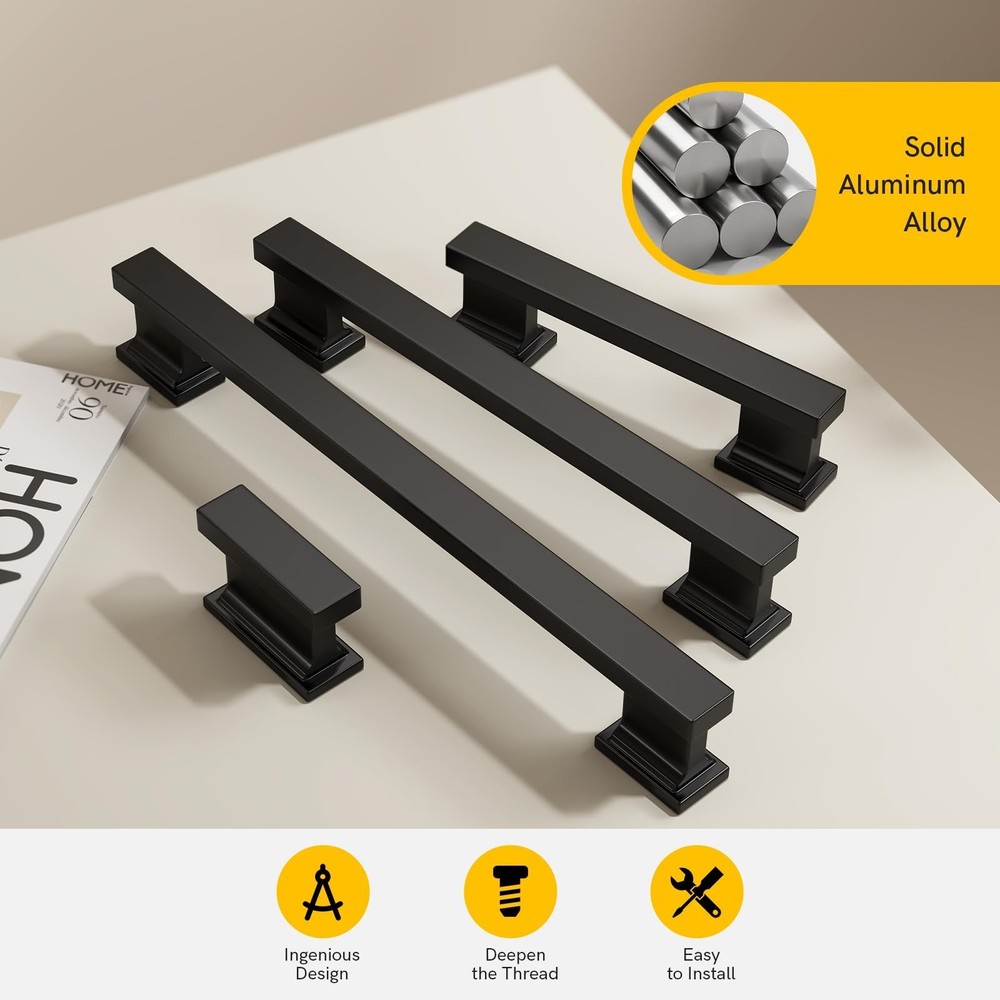 Rergy 10 Pack Single Hole Knobs, Black Kitchen Drawer Pulls and Knobs for Bat...
