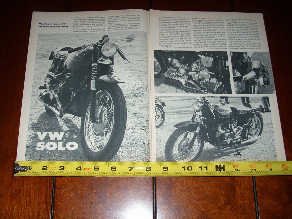 VW VOLKSWAGEN POWERED MOTORCYCLE - ORIGINAL 1969 ARTICLE