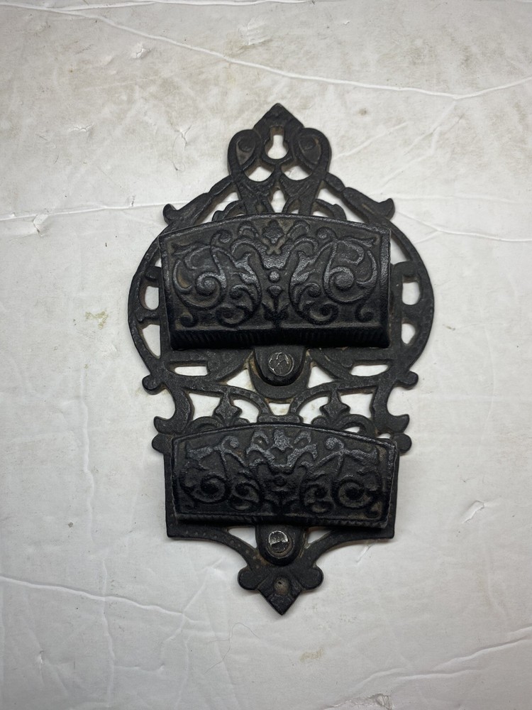 Vintage Cast Iron Double Pocket Match Safe Holder
