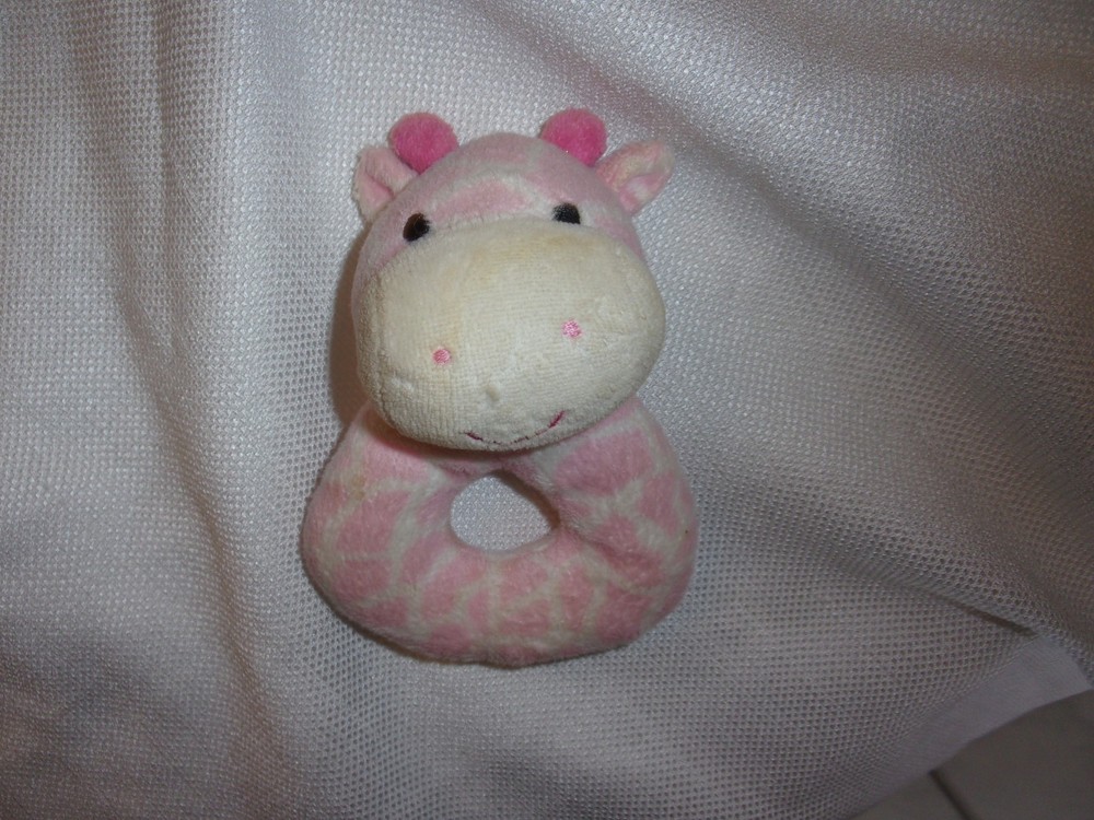 CARTERS JUST ONE YOU PINK WHITE GIRAFFE STUFFED PLUSH RING RATTLE TOY