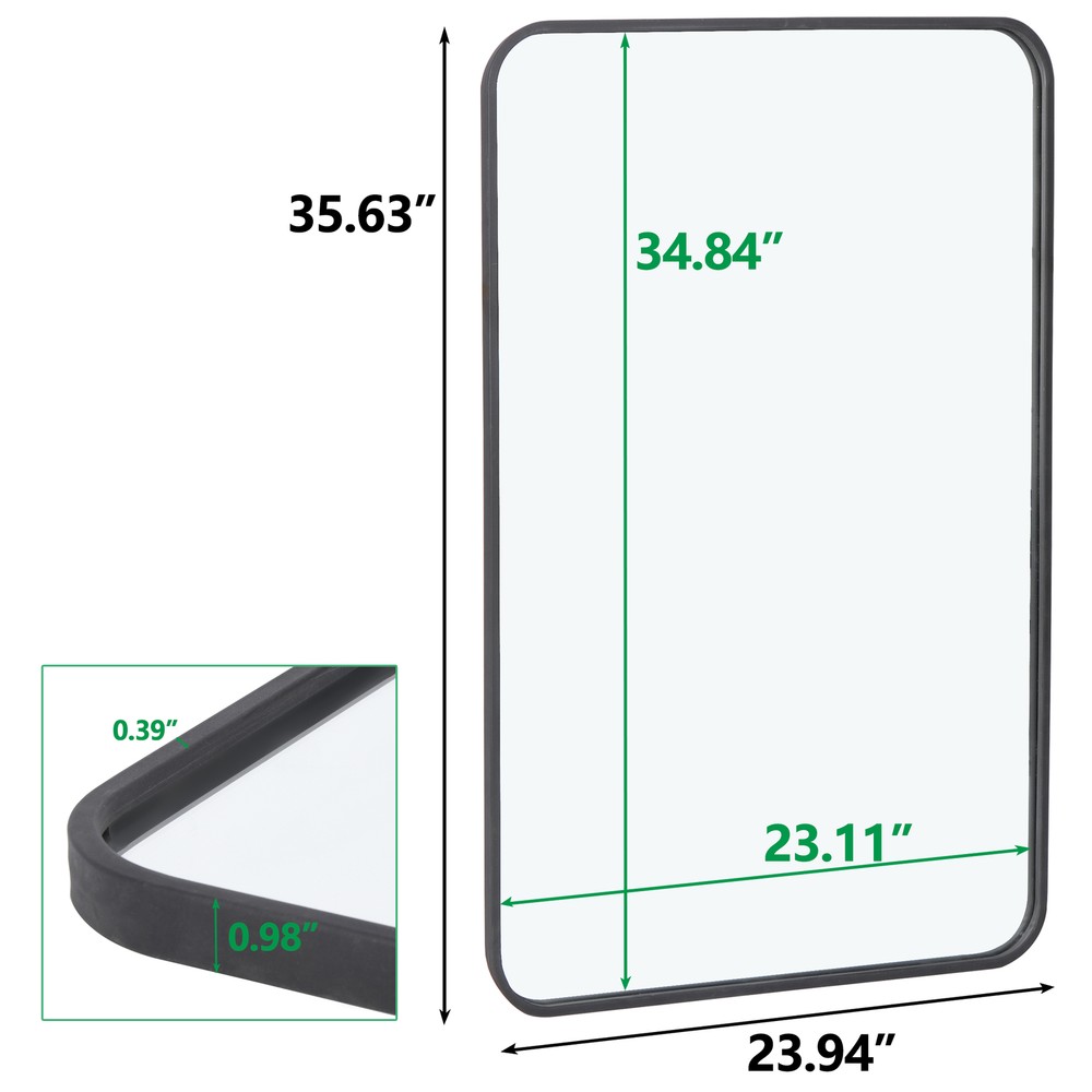 24" x 36" Wall-Mounted Wall Rectangular Wall Mirror Metal Frame Bathroom Indoor