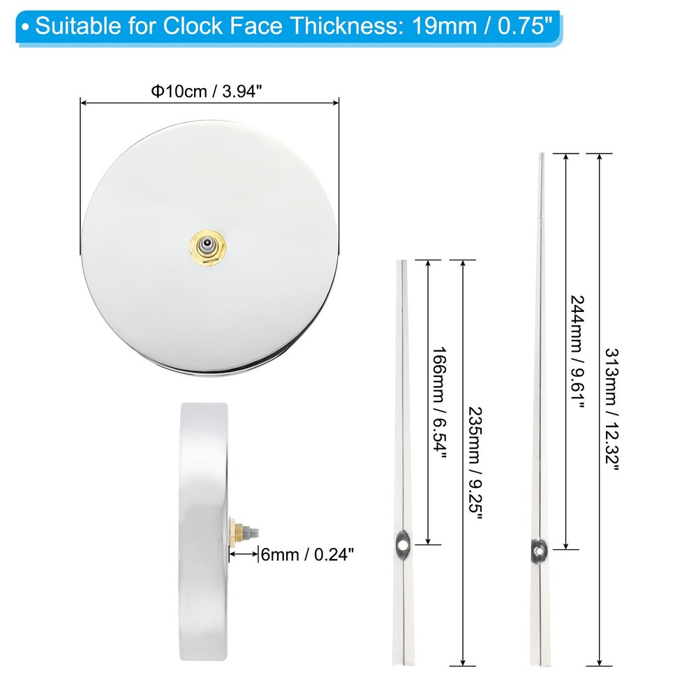 1Set 3D Wall Clock Hands Movement 6mm Shaft for 3mm Dial Thick Silver