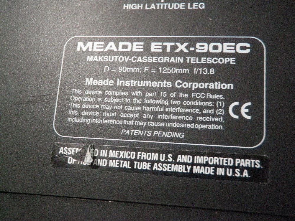 Meade ETX-90EC Telescope #773 Case #2700