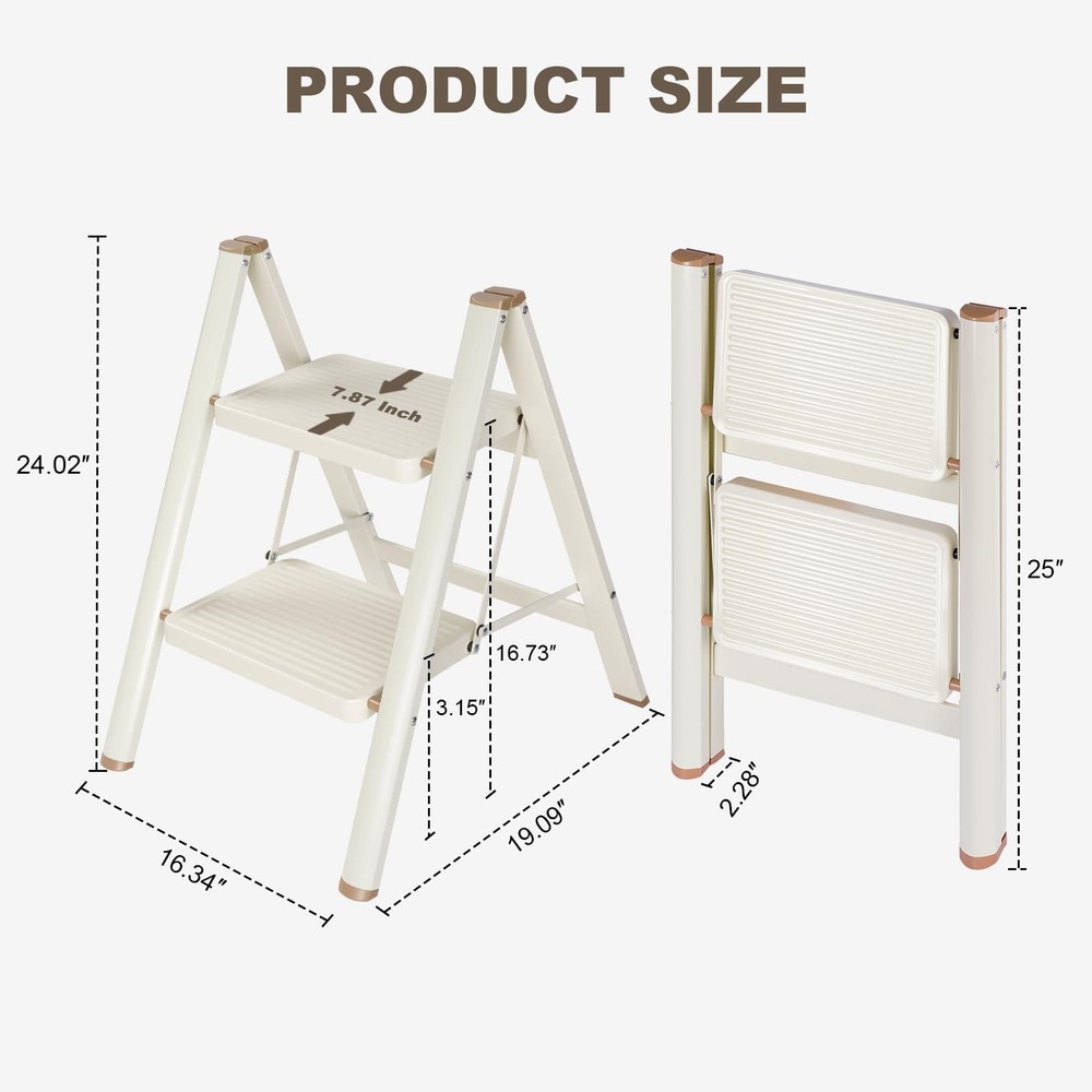 Valeo 2 Step Ladder,Lightweight Folding Stool with 2 Step, Milk White