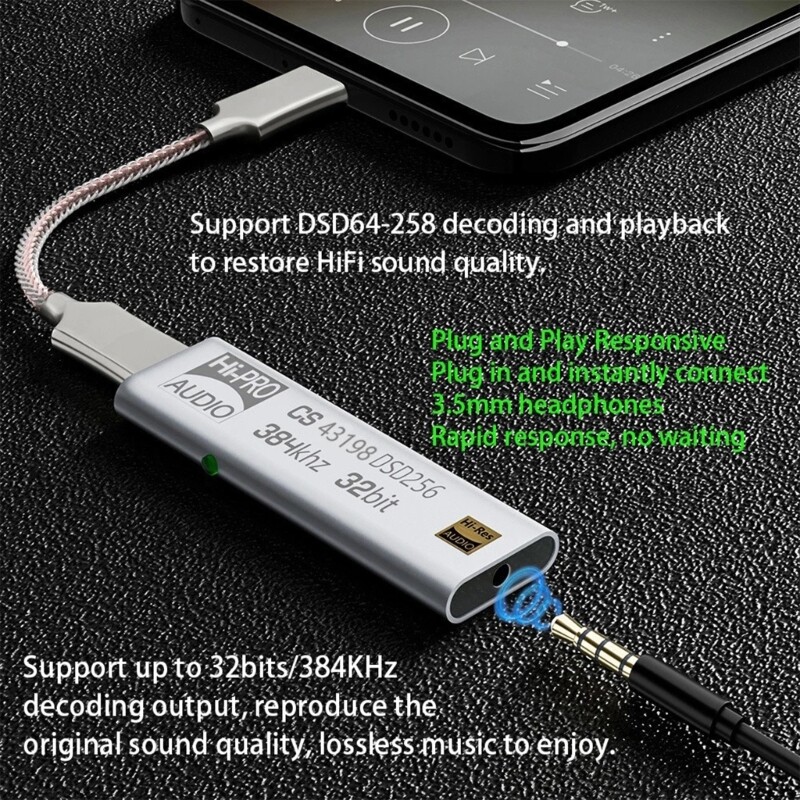 Headphone Amplifier CS43198 DSD64-258 Decoding Dongle USB C Decoding 32Bit